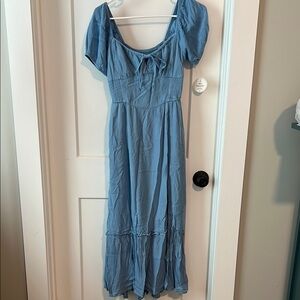 Hollister Blue Smocked Ruffled Maxi Sundress